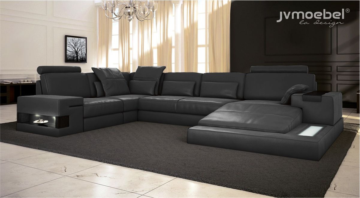 Ecksofa U-Form Couch Design Polster Textil Neu Wohnlandschaft Bettfunktion Stoff