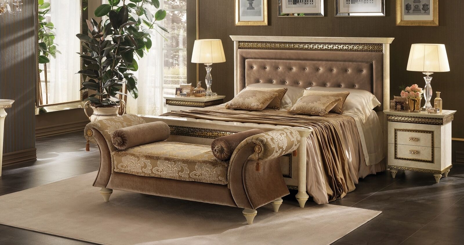 Bett Nachttisch Chaiselongue 4 tlg.Schlafzimmer Set Design Modern Luxus Betten