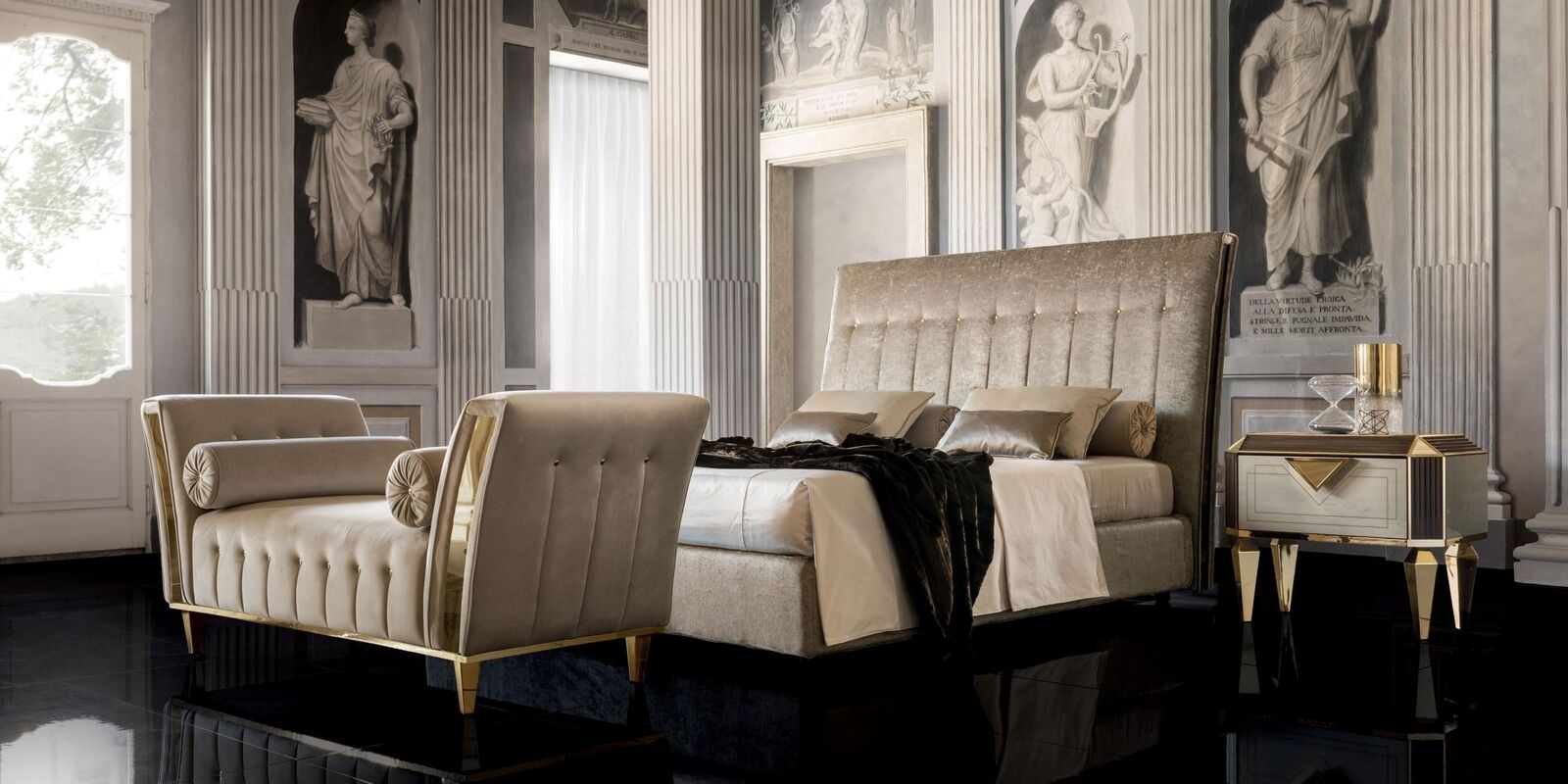 Bett 2x Nachttisch Chaiselounge 4 tlg Schlafzimmer Set Möbel Modern Luxus Betten