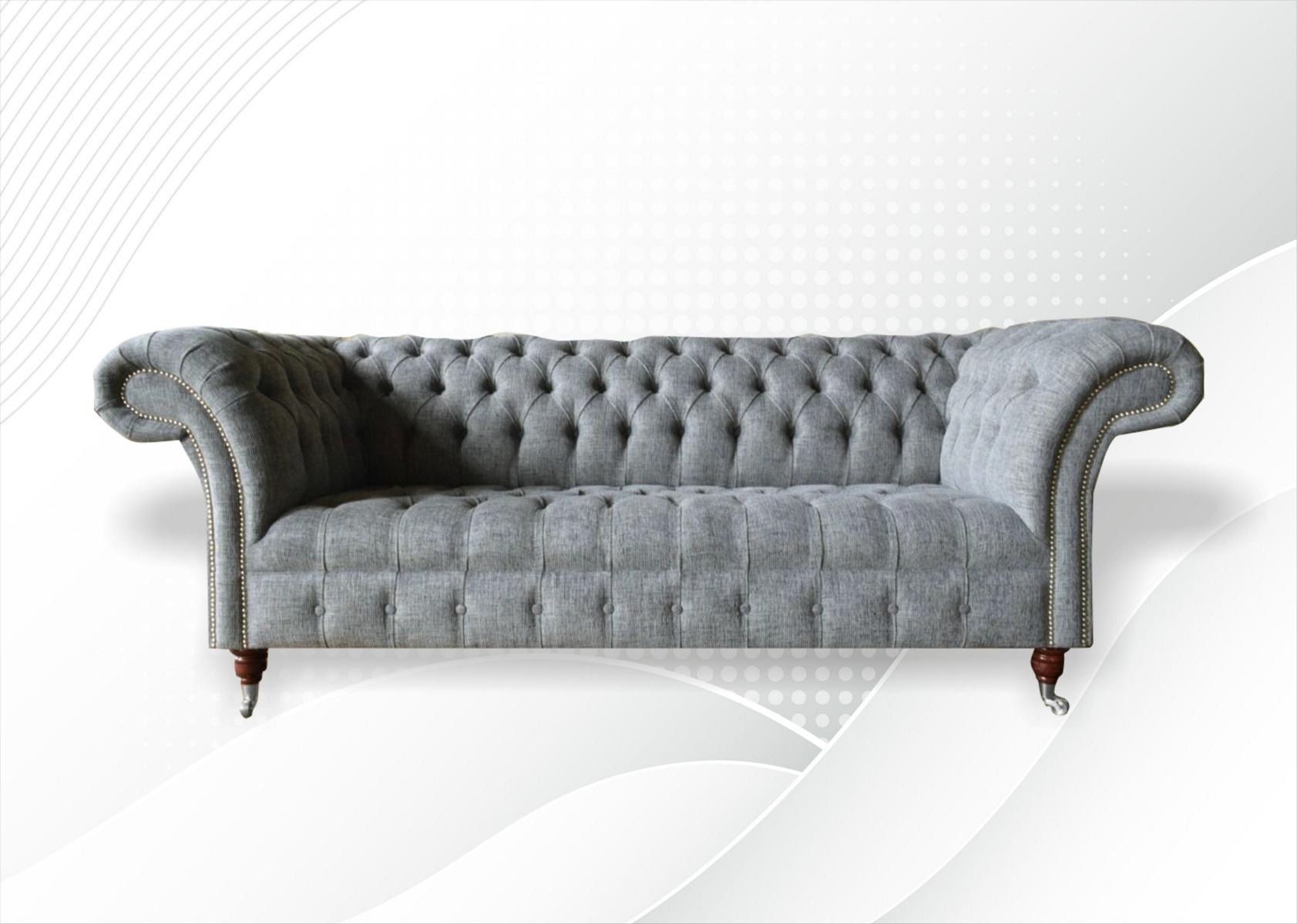 Stoff Sofa Couch Polster Garnitur 3 Sitzer Couchen Sofas Chesterfield Grau Samt