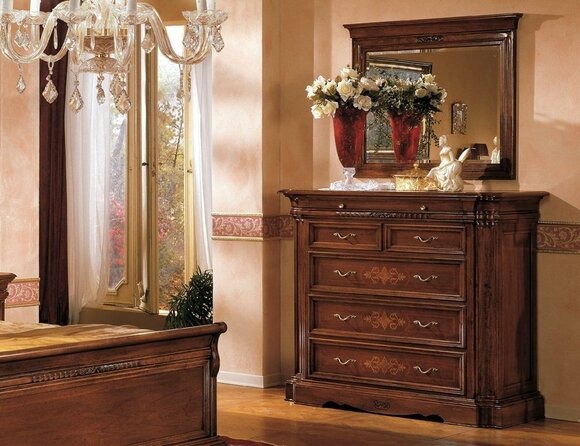 Massivholz Kommode mit Spiegel Sideboard Kommoden Set Italienische Möbel 2tlg.