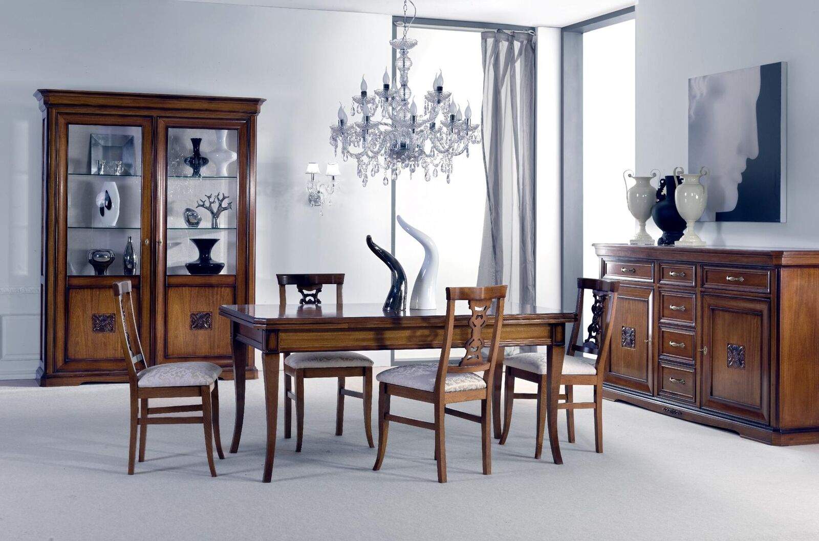 Esszimmer Set 7tlg. Esstisch Stühle Kommode Vitrine Gruppe Garnitur Holz Braun