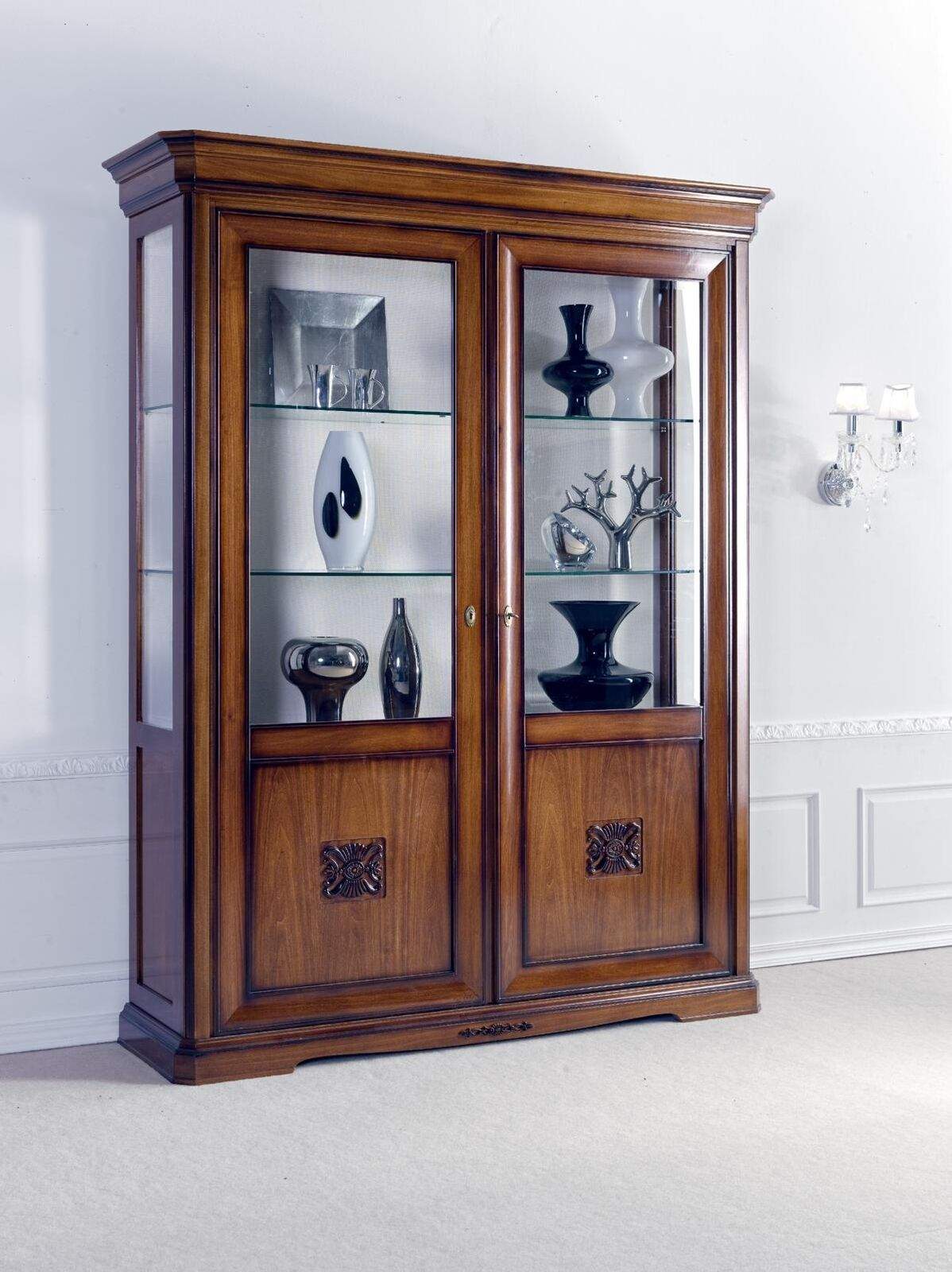 Vitrinen Glas Schrank Echtholz Vitrine Wohnzimmer Möbel Anrichte Massive Holz