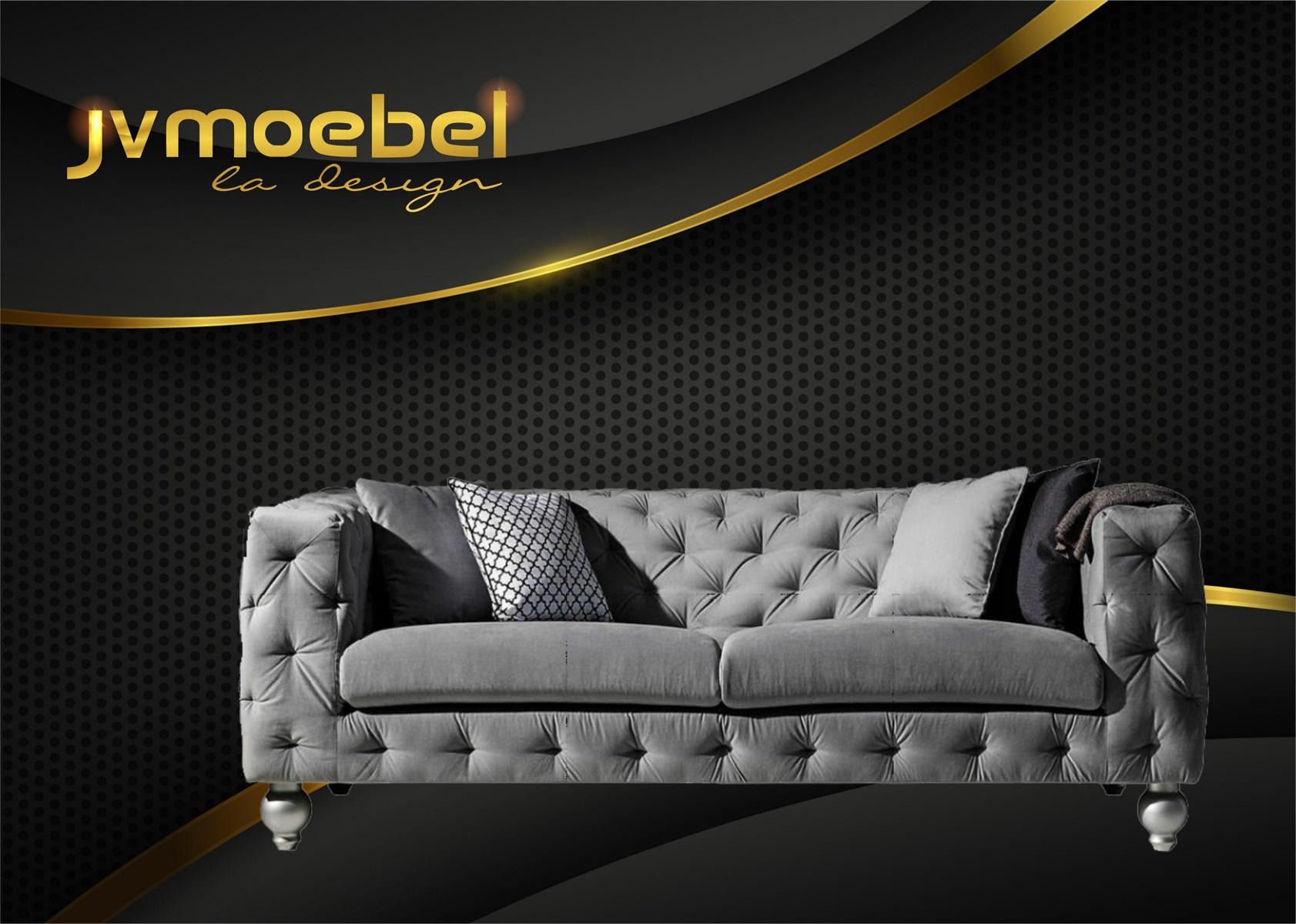 Dreisitzer Stoff Wohnzimmer Grau Design Sofa Sofas Samt xxl big Polster Couchen