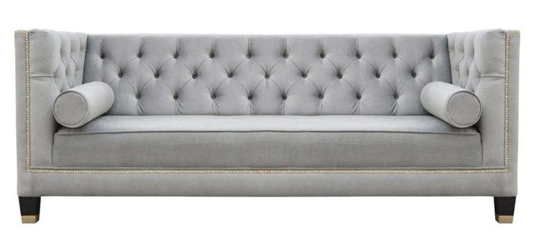 Luxus Graue Chesterfield Samt Dreisitzer Polster Möbel Hotel Wohnzimmer Praxis