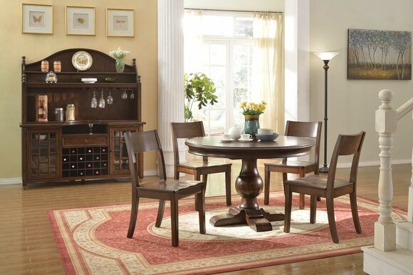 Design Rund Tisch 4x Stühle Ess Zimmer Sitz Runde Tische Garnitur Holz 5tlg. Set