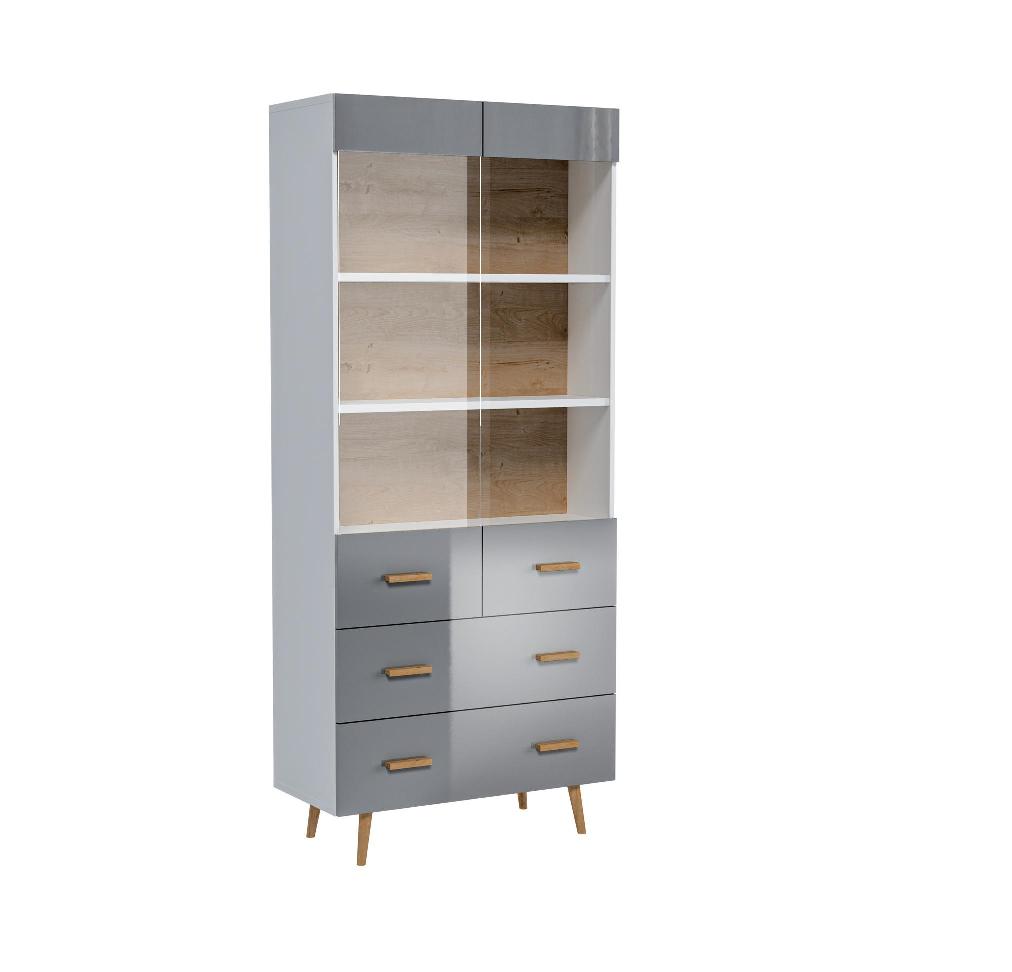 Vitrine Anrichte Schrank Regal Modern Stil Wohnzimmer Kollektion Grau Vitrinen