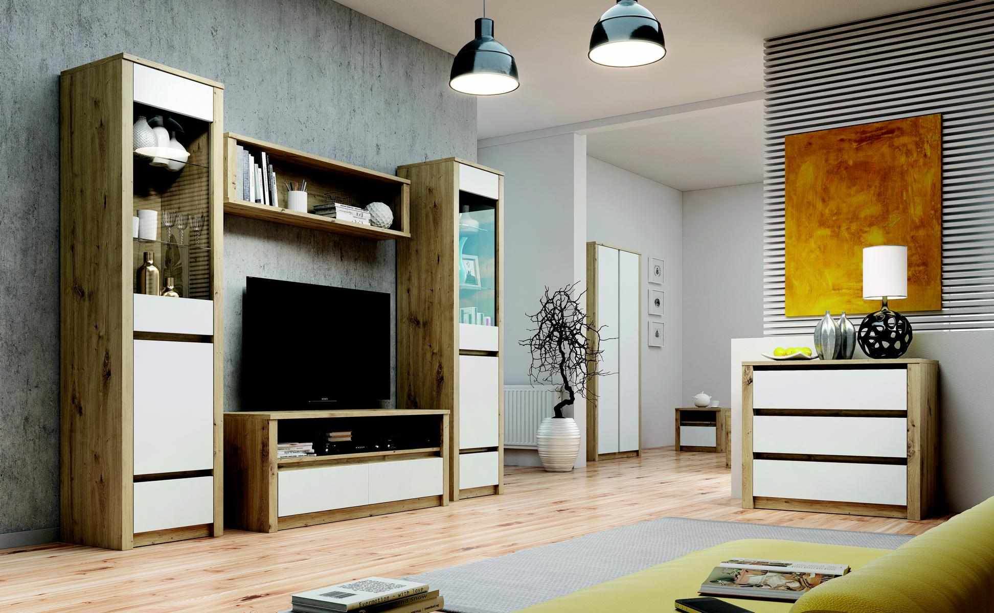 Design Wohnzimmer Set Vitrine 2x Kommode Wandregal Wohnwand Regal Schränke 4tlg.