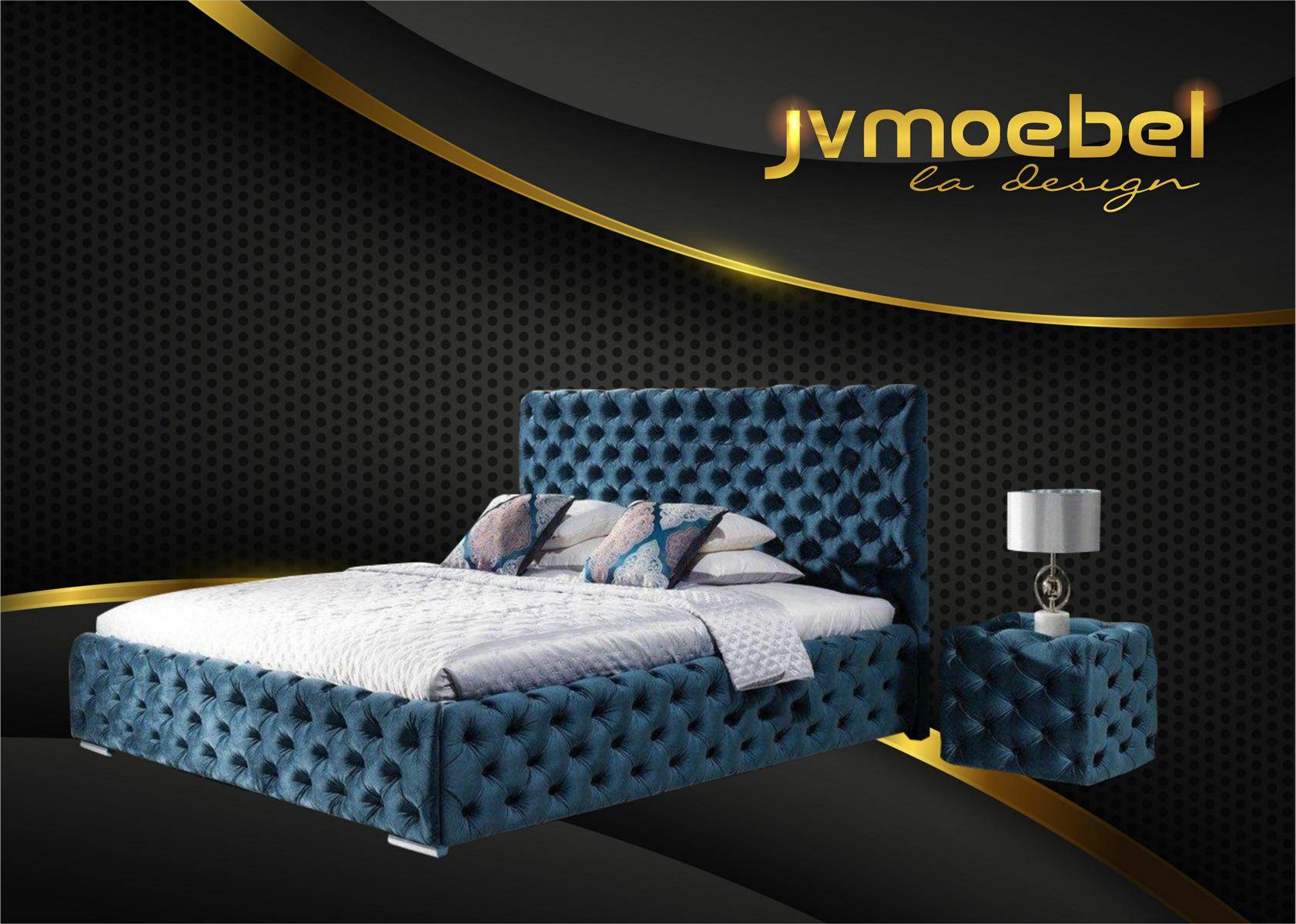 Doppelbett Schlafzimmer Samt Betten Chesterfield Bettgestell Nachttisch 3tlg Set