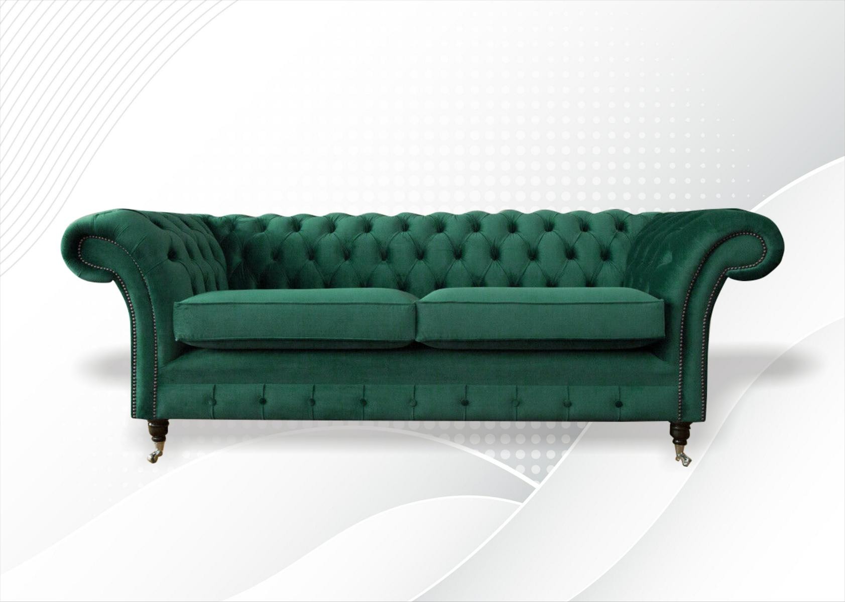 Chesterfield 3 Sitzer Grün Wohnzimmer Modern Design Couchen Sofa Original Textil