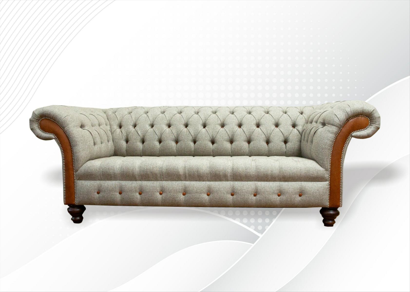 Chesterfield 3 Sitzer Beige Wohnzimmer Design Couchen Polster Sofa Sofas Textil