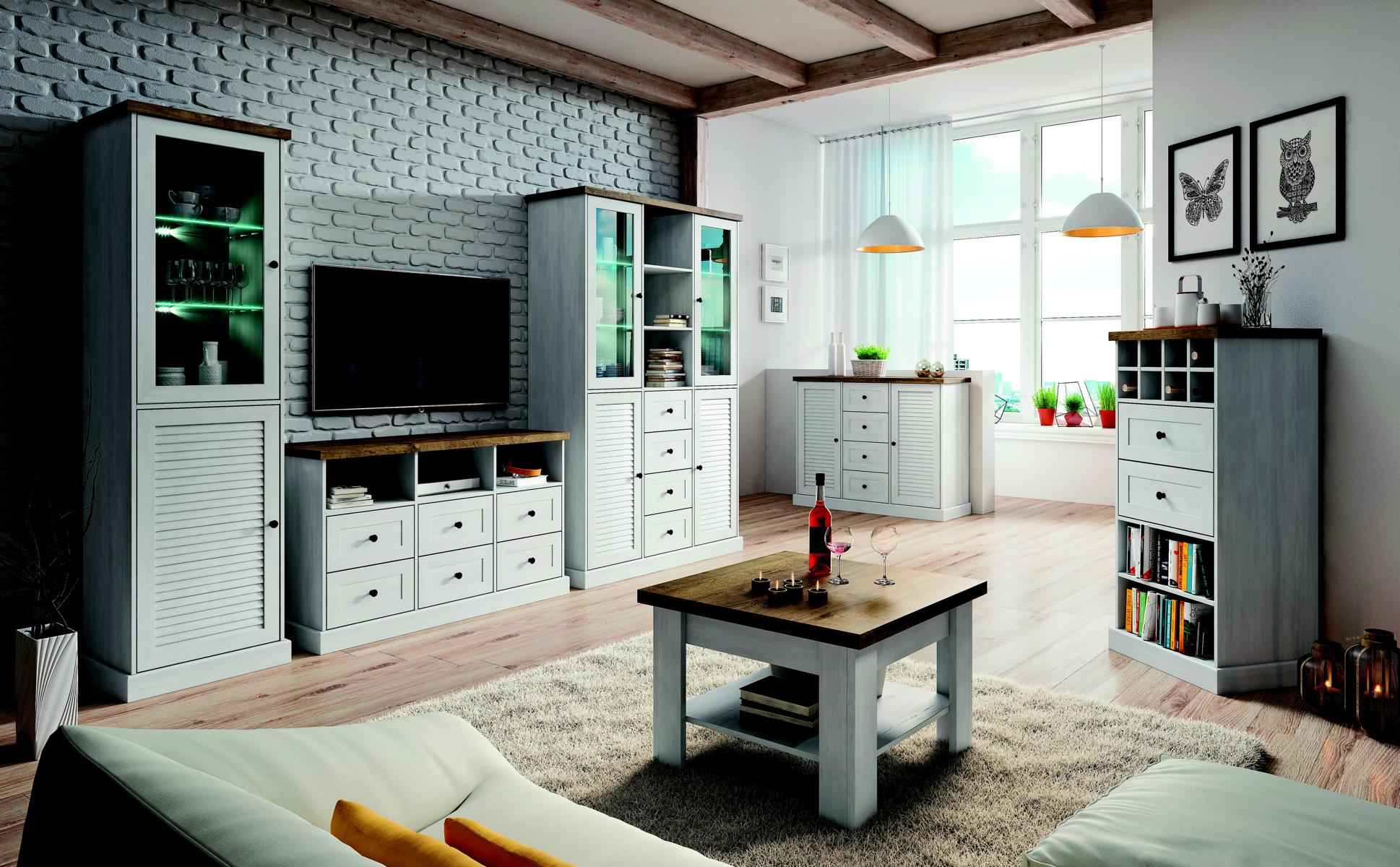 Wohnwand Wohnzimmer Set Vitrine Lowboard Wandregal 3tlg Set Wohnwände Holz Neu