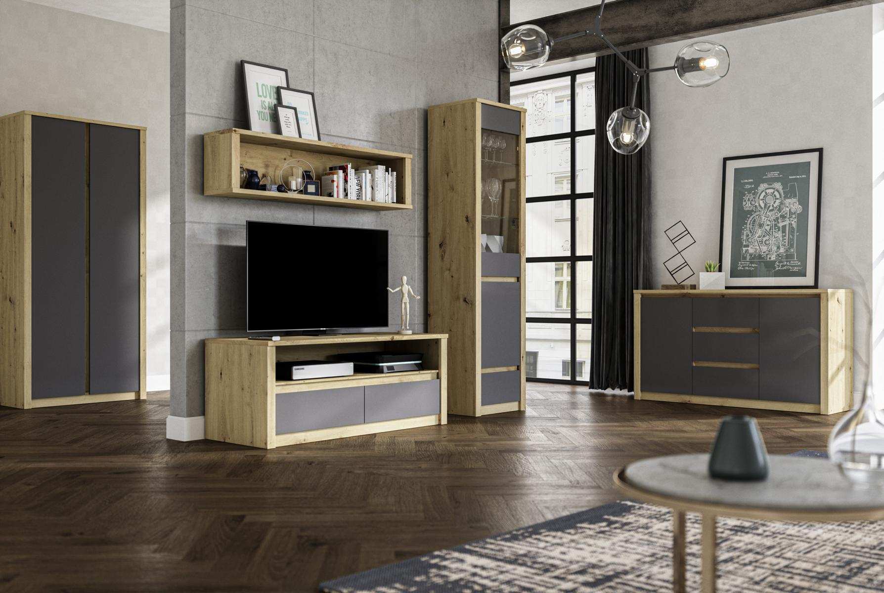 Wohnwände Anrichte Low Board Side Schrank Wohn Zimmer Sideboard Regal 5tlg. Set