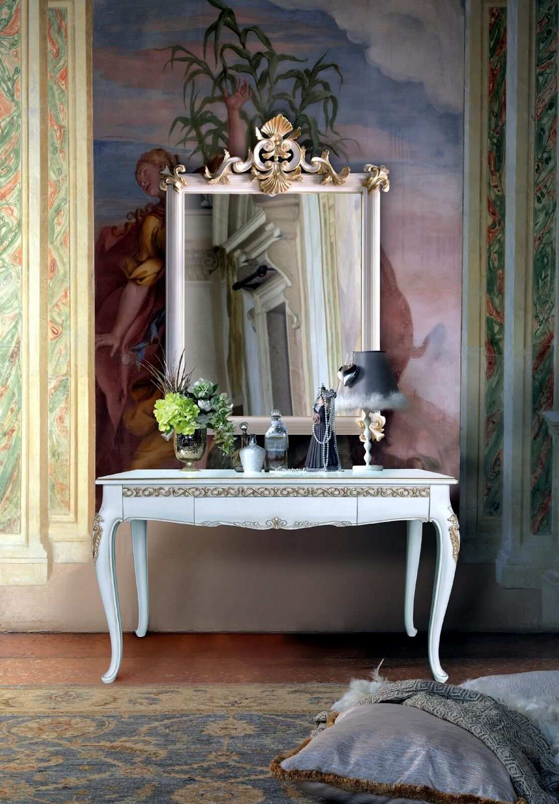 Möbel Stil Barock Konsolentisch Spiegel Holz Italienische Tische Konsolen 2tlg.