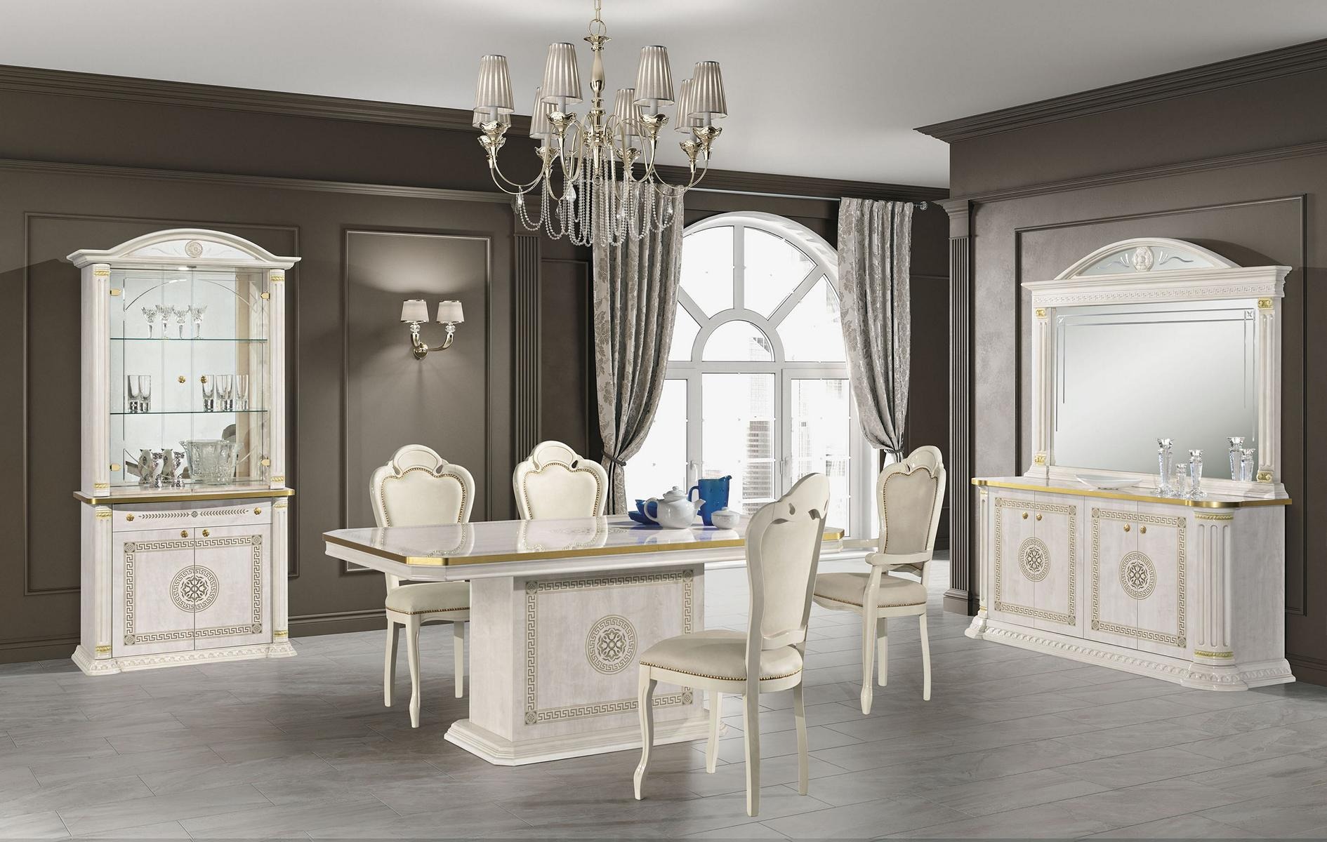 Luxus Set Esszimmer Esstisch Stuhl Kommode Spiegel Vitrine Tisch Gruppe 8tlg.