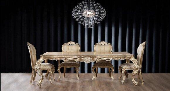Esszimmer Esstisch Stuhl Holz Tische Tisch Barock Stühle Tische Garnitur 5tlg.