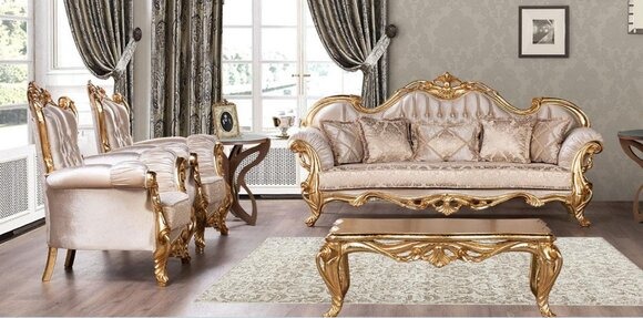 Garnitur Sofagarnitur 3+1+1 Sitzer Сouchtisch Sofa Luxus Stoff Sessel Sofas Neu