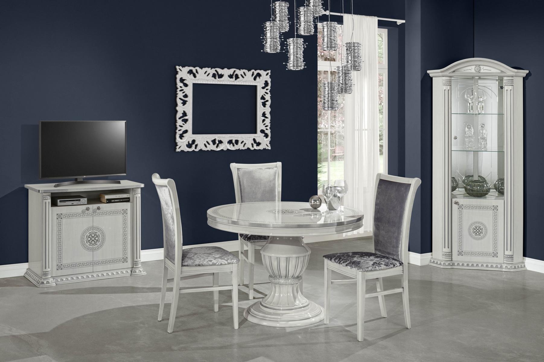 Luxus Set 3tlg. Esszimmer Esstisch Vitrine Kommode Rund Tische Tisch Kommoden
