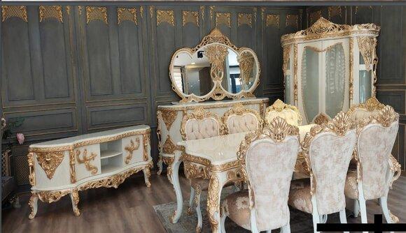 Esszimmer Esstisch Stuhl Anrichte Spiegel Vitrine Luxus Gruppe Holz Set 10tlg.