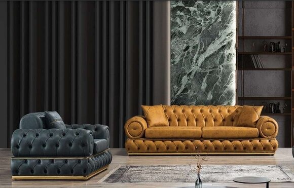 Luxus Chesterfield Sofagarnitur 3+1 Sitzer Garnitur Sofa Sessel Sofas Polster