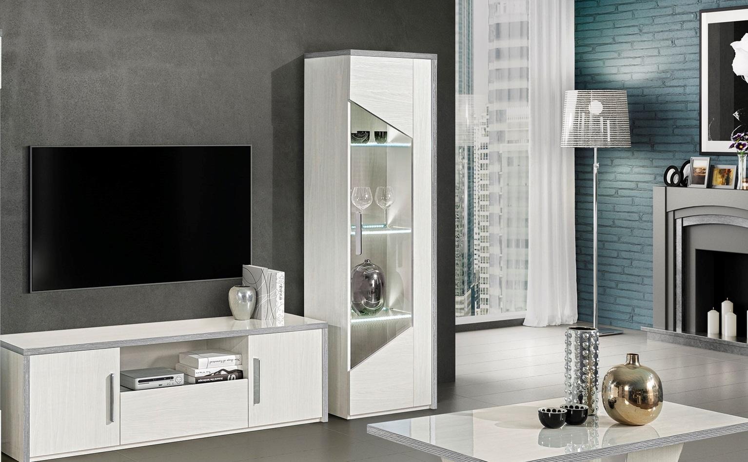 Vitrine 1 Tür Weiß Holz Schrank Vitrinen Wohnzimmer Schau Schränke Design Neu