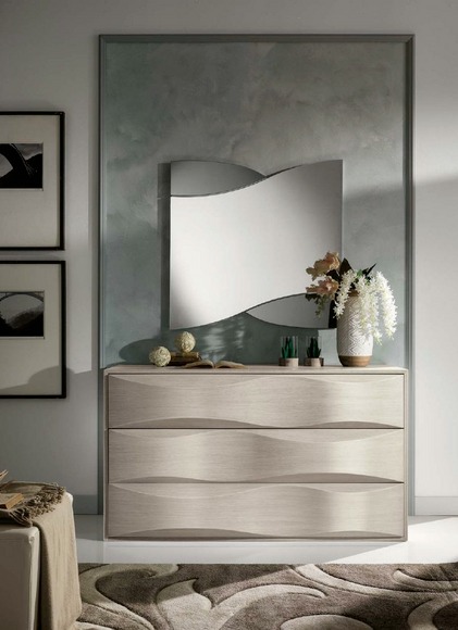 Set Kommode mit Spiegel Kommoden Konsole Gruppe Holz Schränk Schlafzimmer Modern