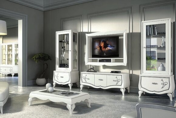 Garnitur rtv Set 4tlg. Wohnwand TV Lowboard Vitrine Sideboard Schrank Design Neu