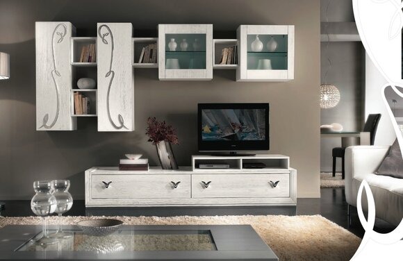 Wohnwand Vitrine rtv Sideboard Schrank Wand Moderne tv Holz Garnitur Set Möbel