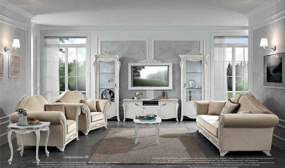 Wohnzimmer Set Sofagarnitur Holz Komplett Sets Klassische Design 9tlg. Weiß Neu