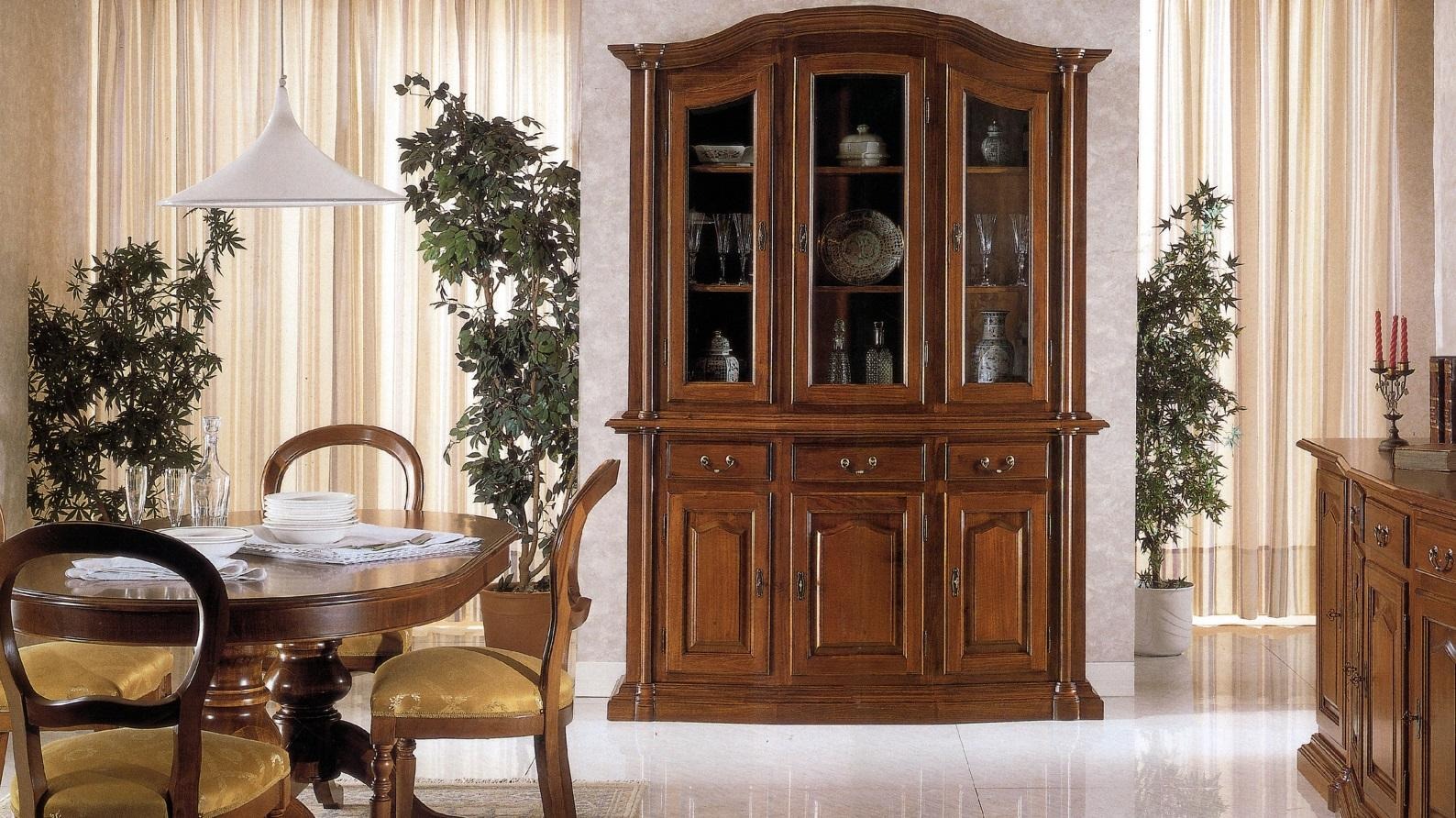 Echtholz Vitrine Wohnzimmer Möbel Anrichte Massive Holz