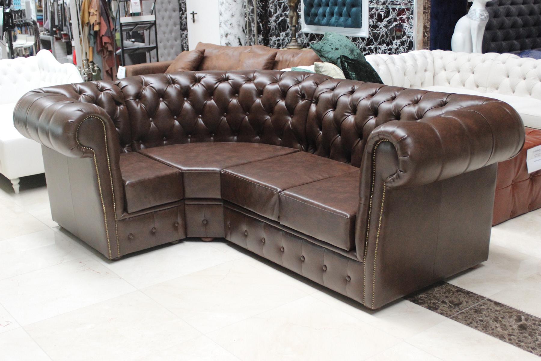 Ecksofa Sofa Eckgarnitur Chesterfield Wohnlandschaft Braune Sofort