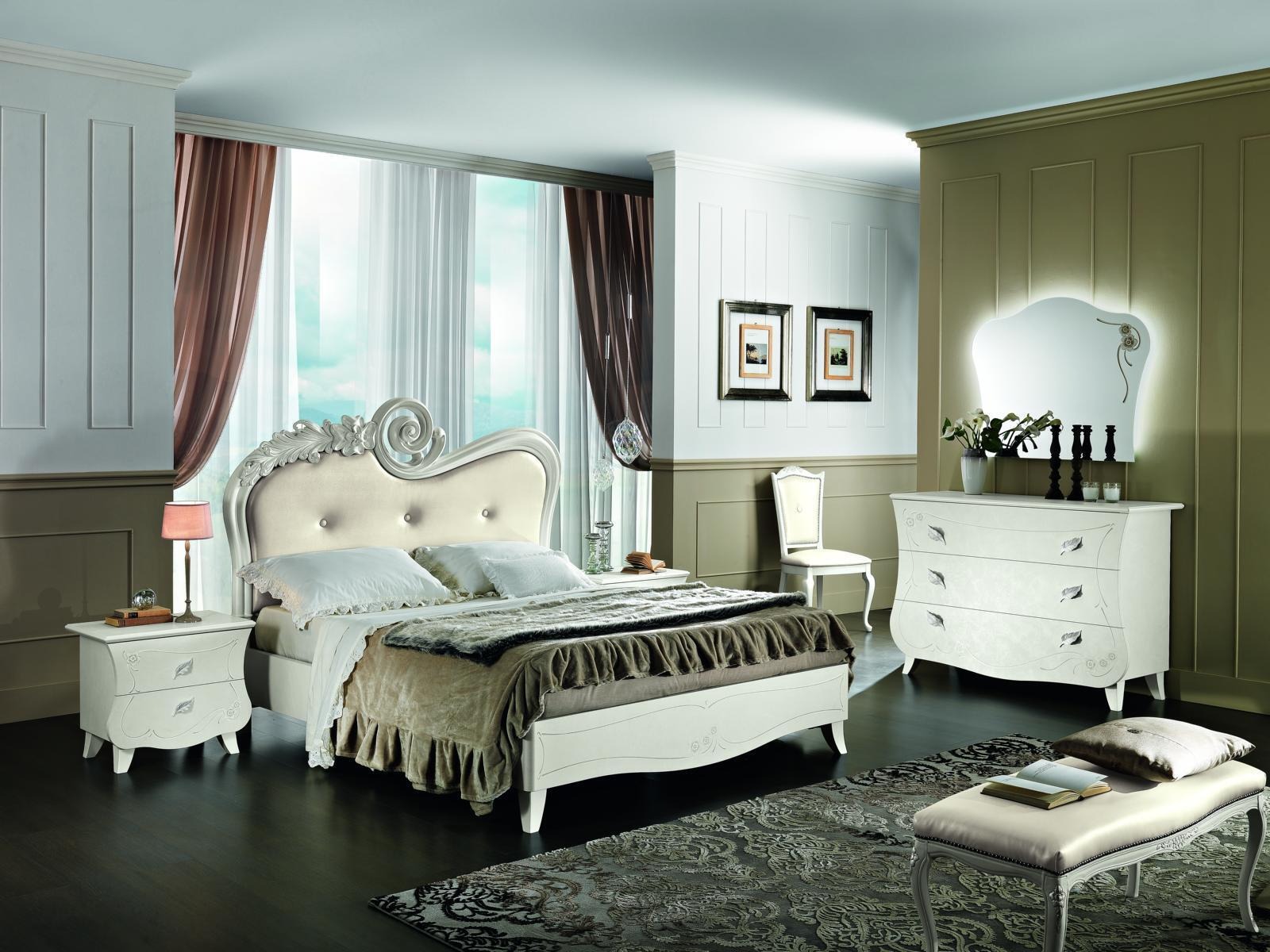 Komplett Set Bett Nachttisch Kommode Neu Design Schlafzimmer 5 tlg. Schlafzimmer