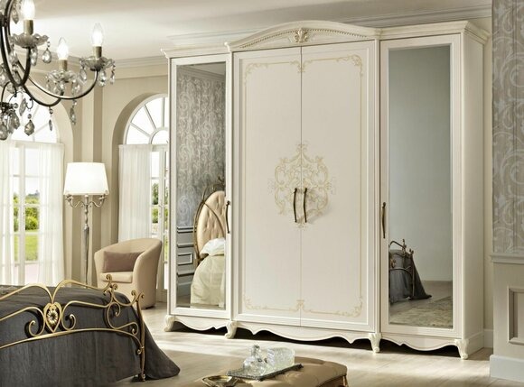 Klassischer Kleiderschrank Möbel Naturholz Schränke Schlafzimmer Design Weiß Neu