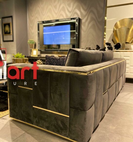 Design Couch Dreisitzer Polster Sofas Stoff Modern 3 Sitzer Couchen Samt Metall