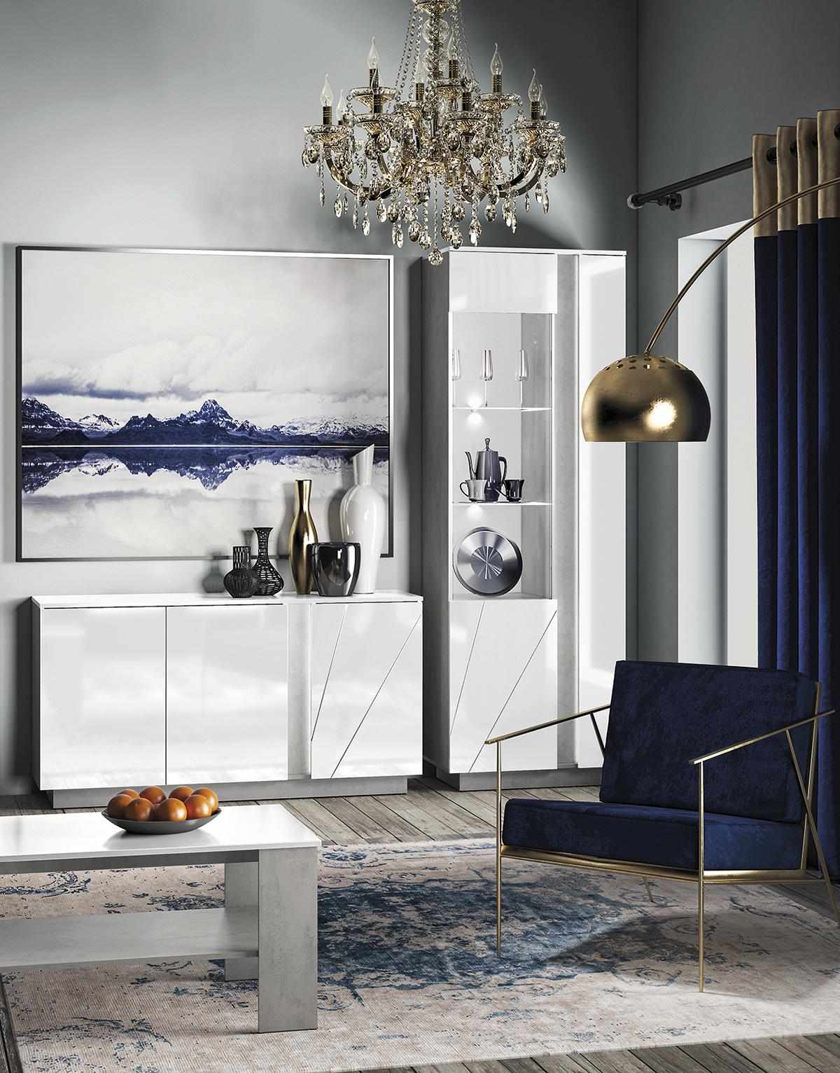 Wohnzimmermöbel Set Design Sideboard Couchtisch Kommode Vitrine 3tlg