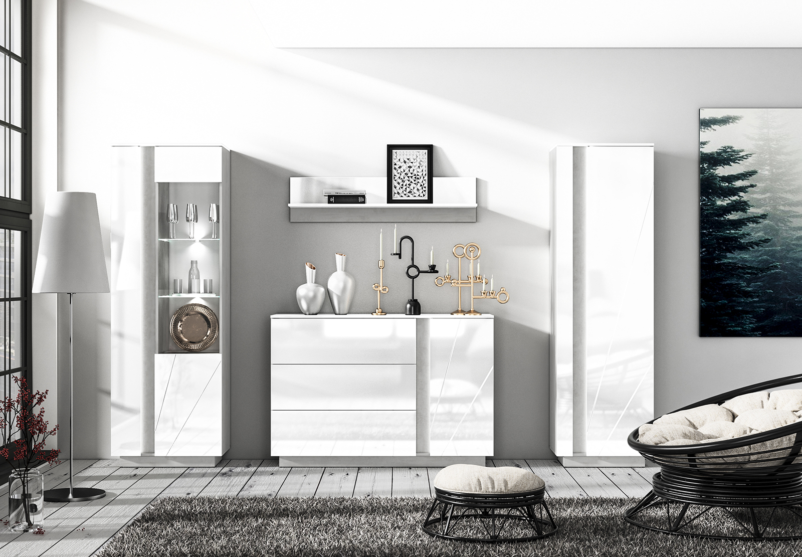Wohnzimmer Set Vitrine Kommode Wandregal Wohnwände Kommoden Holz 4tlg.