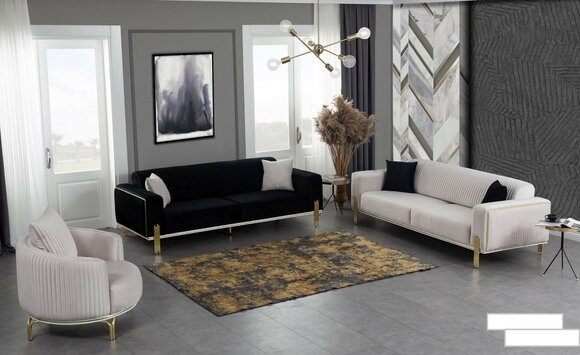 Luxus Sofagarnitur Couch Set Sofa Polster Couchen 3+3+1 Polstergarnituren Samt