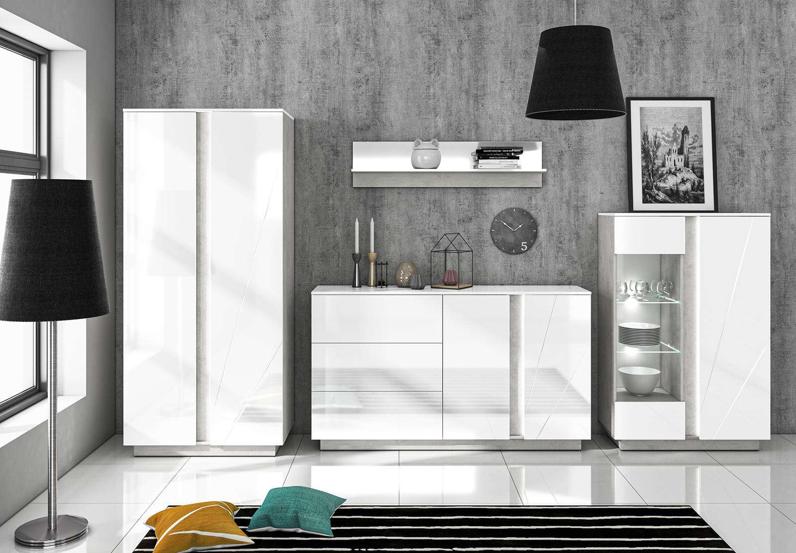 Wohnzimmerset Wohnwand Vitrine Vitrinen Komplett 4tlg Kommoden Neu