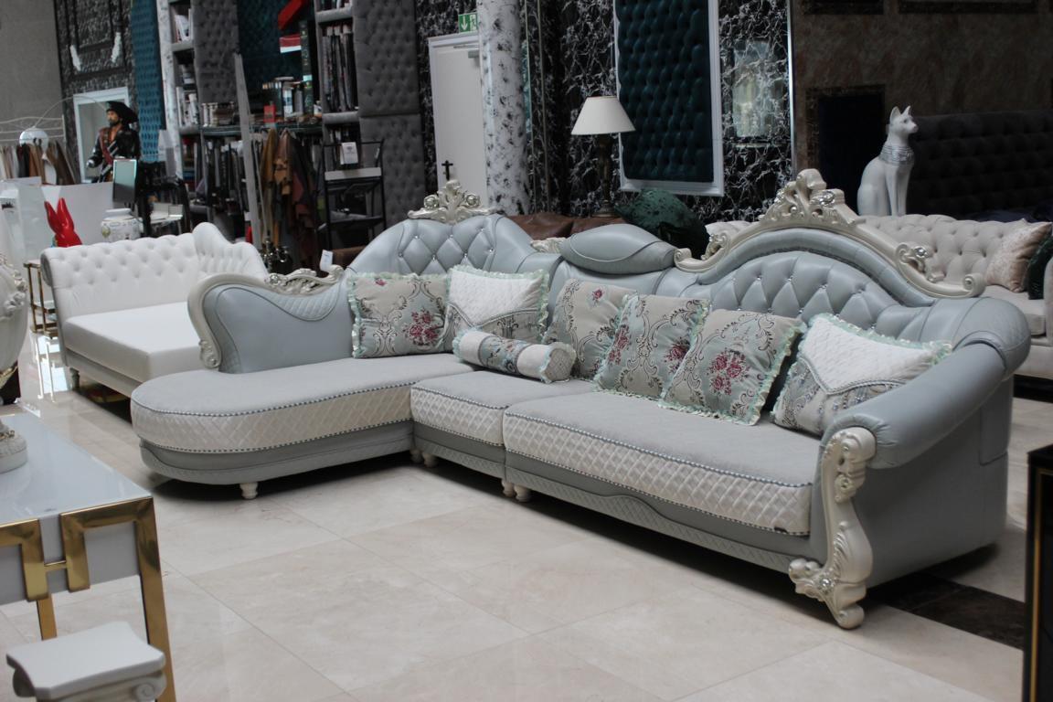 Klassische Eckcouch Barock Sofa Couch Möbel Textil Couchen Stoff Sofort