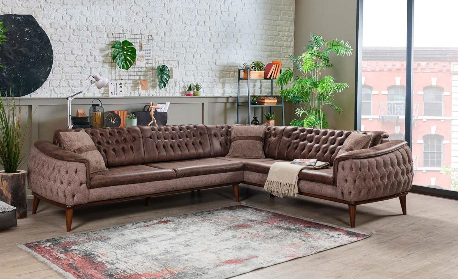 Ecksofa Sofa L-Form Textile Couch Wohnzimmer Chesterfield Moderne Neu