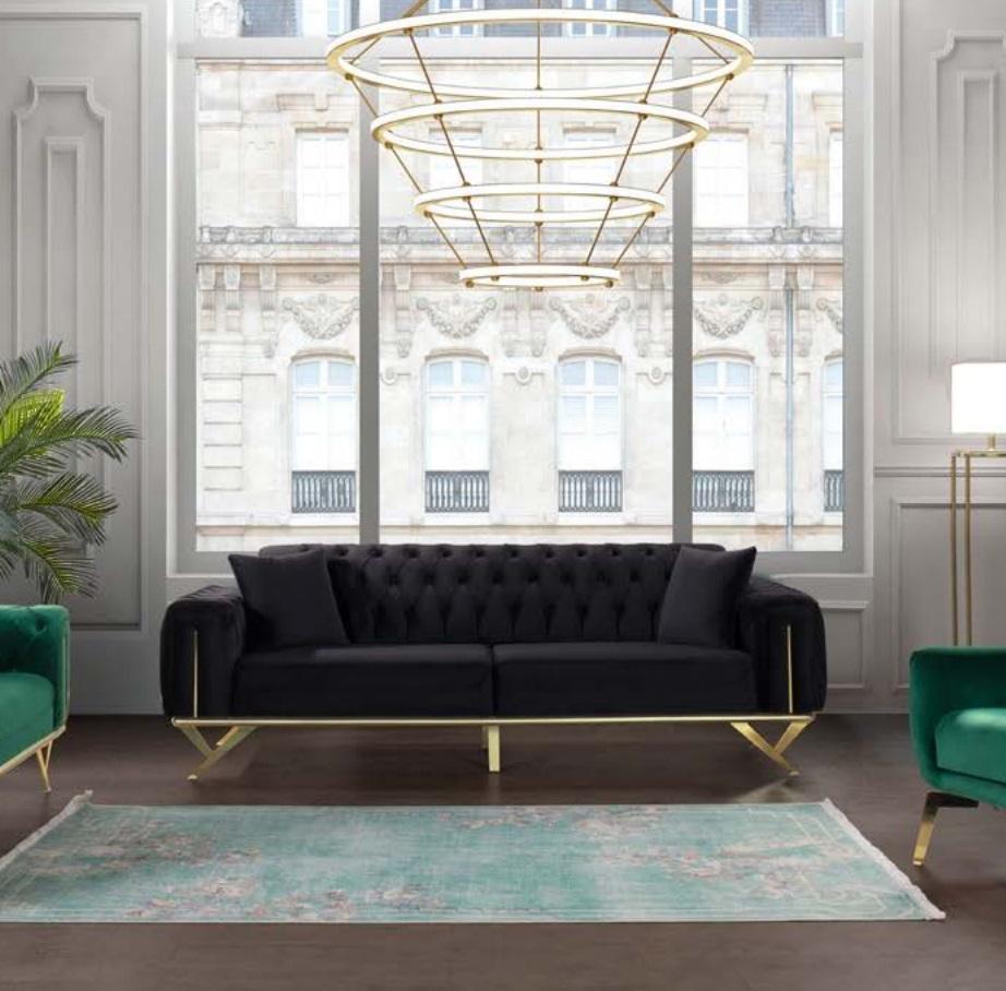 Schwarz Chesterfield Couch Dreisitzer Sitzpolster Couchen Sofa Möbel