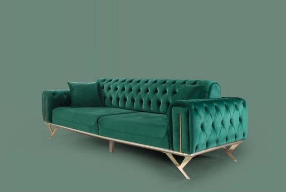 Dreisitzer Sofa Sitzpolster Chesterfield Stoff Couch Modern Möbel Grün