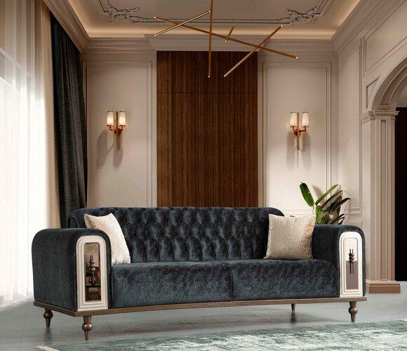 Luxus Dreisitzer Sofa 3 Sitzer Stoff Sofas Design Beige Textil Schwarz