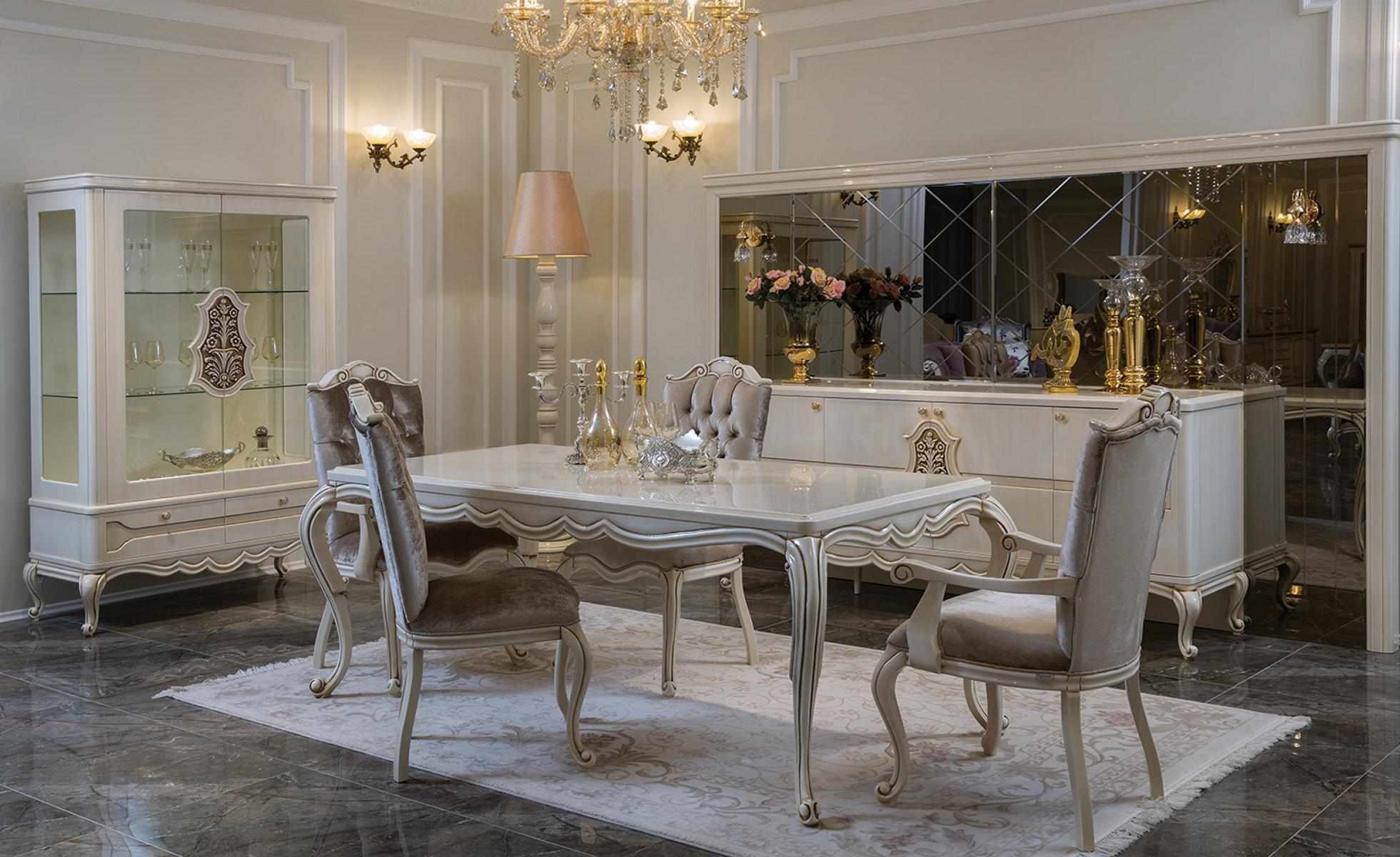 Esszimmer Set 7tlg. Esstisch 4x Stühle Kommode Vitrine Gruppe Garnitur