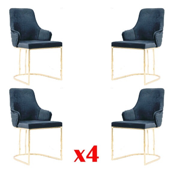 Stuhlgarnitur 4x Stühle Stuhl Stoff Blau Stühle Möbel Gruppe Esszimmer