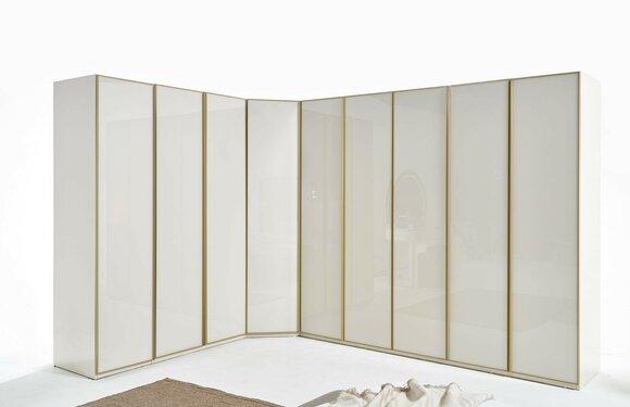 Hochglanz Kleiderschrank Schlafzimmer Schränke Eckschrank Luxus Möbel Gold Beige