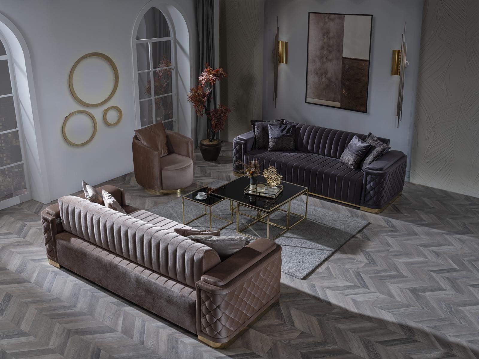 Chesterfield Sofagarnitur Couch Polster Set 3tlg. Garnitur Sofa Couchen Samt