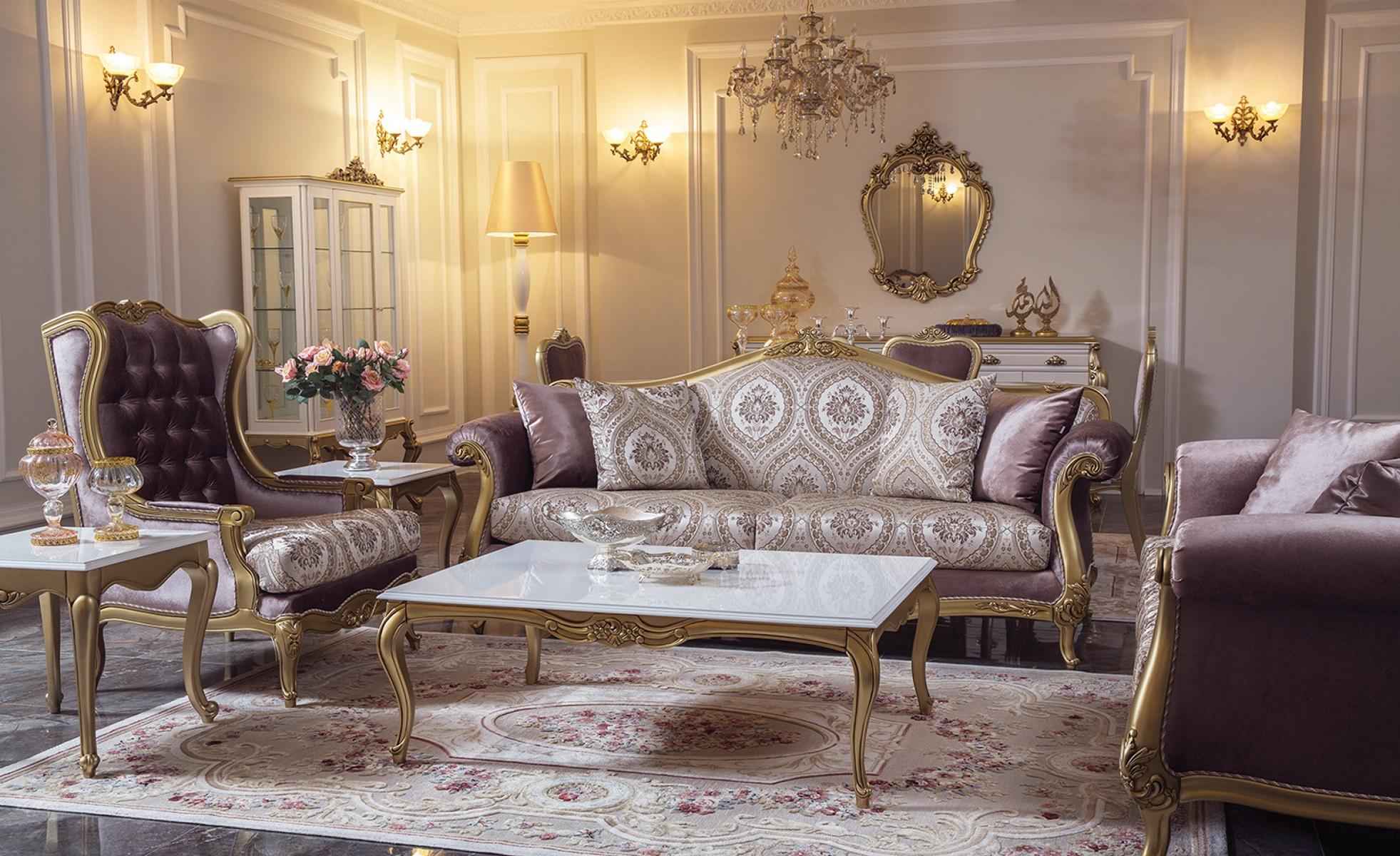 Luxus Sofagarnitur Couchtisch Sofas Sessel Stoff Couch Set 4tlg. Samt