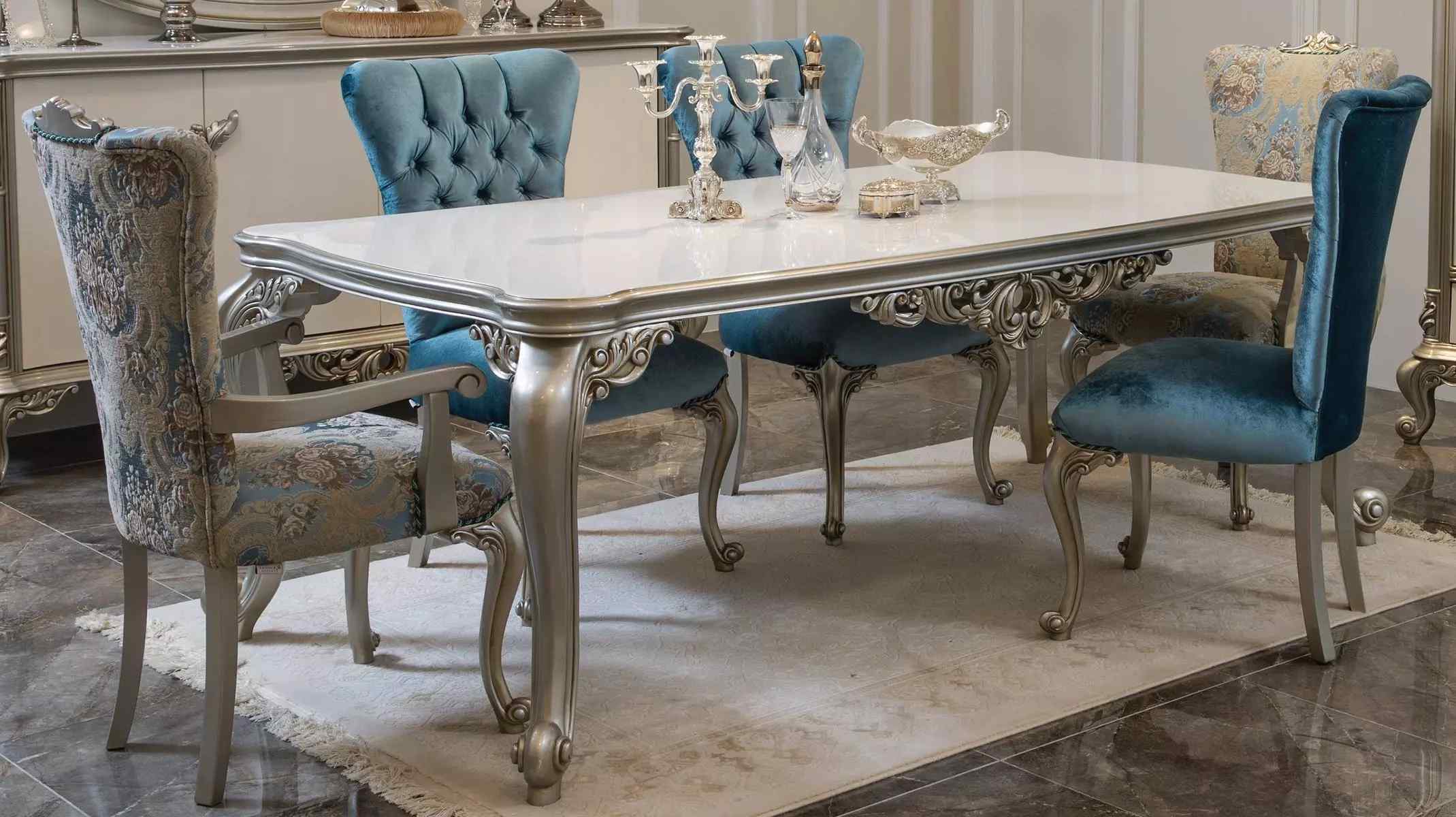 Klassische Tische Möbel Esstisch Weiß Silberner Esstische Luxus Holztisch