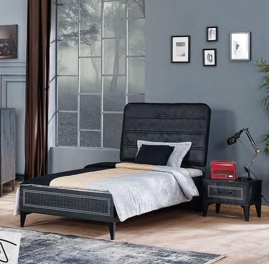 Kinderzimmer Schlafzimmer Bett Nachttisch Betten Holz Schwarz Set Jungen 2tlg